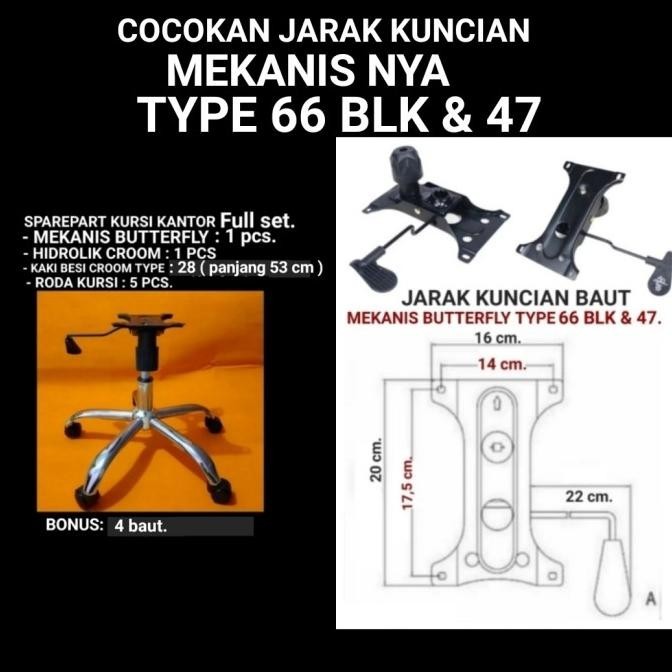 Kaki besi kursi kantor, Kaki besi chrome + Hidrolik + Penutup Hidrolik