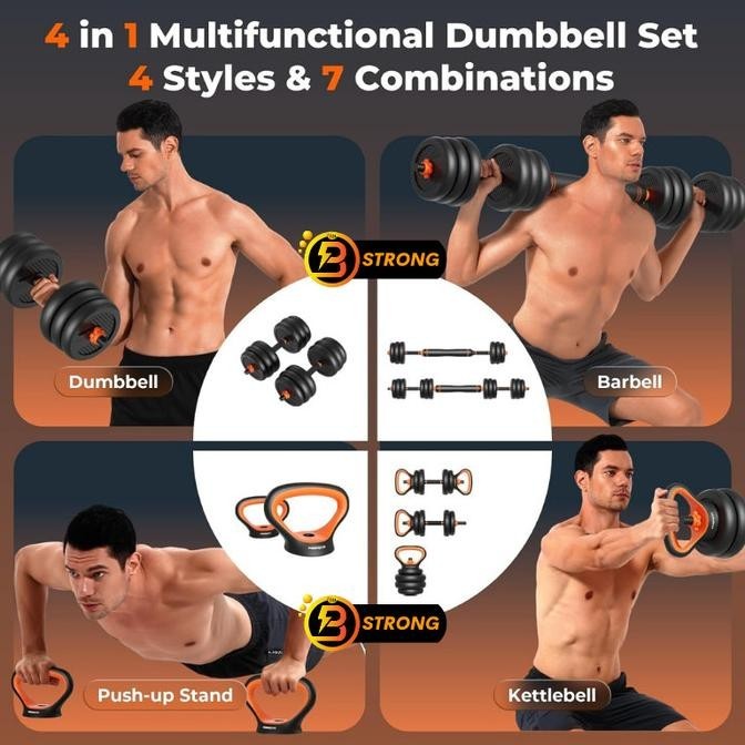 B-STRONG BS-20 Fitness Dumbbell Set - 20kg Multifunctional 3 IN 1