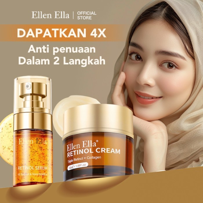 [BPOM] ELLEN ELLA Anti Aging Malam Set 4X Retinol Serum Wajah 35ml + Retinol Cream 30g Anti Aging