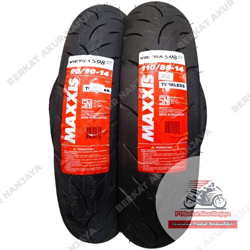 Sepasang ban Maxxis Victra 90/90 & 110/80-14 ban tubeless BONUS Pentil