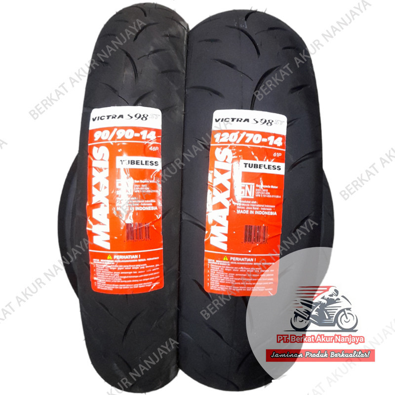 Sepasang ban Maxxis Victra 90/90 & 120/70-14 ban tubeless BONUS Pentil