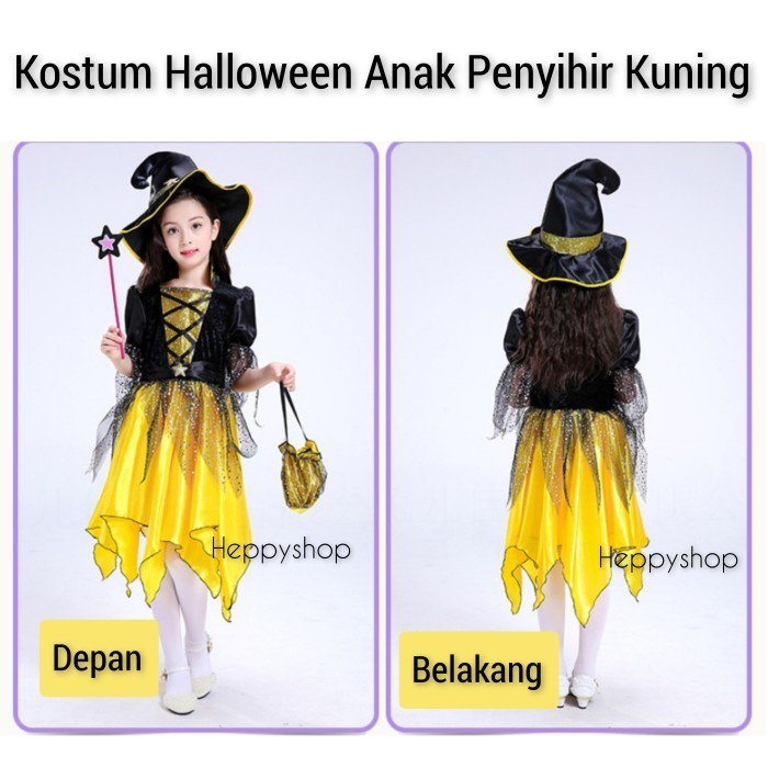 Kostum Halloween Anak Penyihir Kuning Witch Cosplay Nenek Sihir