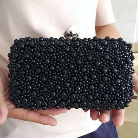 Tas Pesta Box Clutch Wanita Mutiara Elegan Mewah Import black 702700