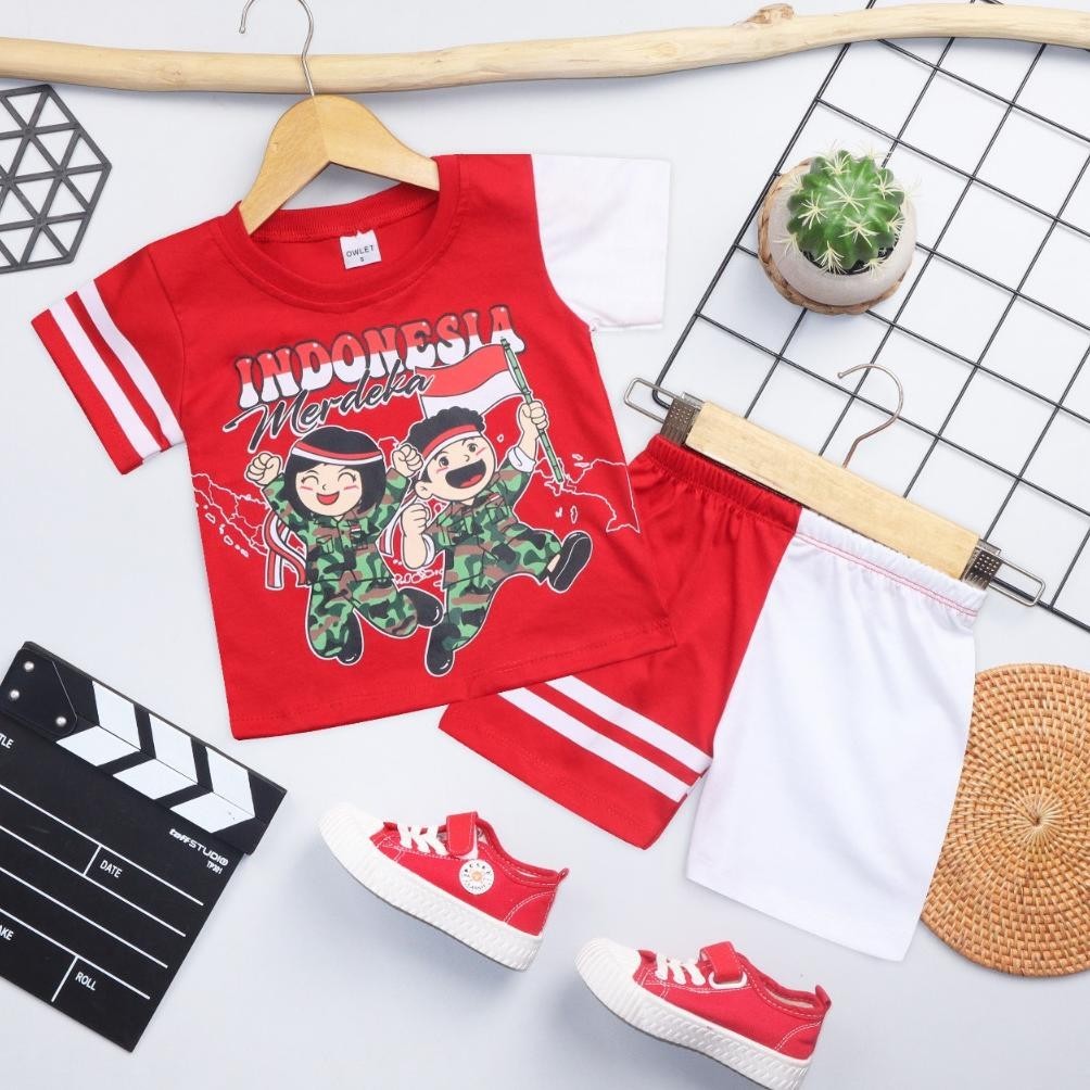 PROMO AGUSTUS SETELAN ANAK UNISEX / SETELAN MOTIF KEMERDEKAAN / SETELAN BAJU 17 AGUSTUS / SET BAJU A