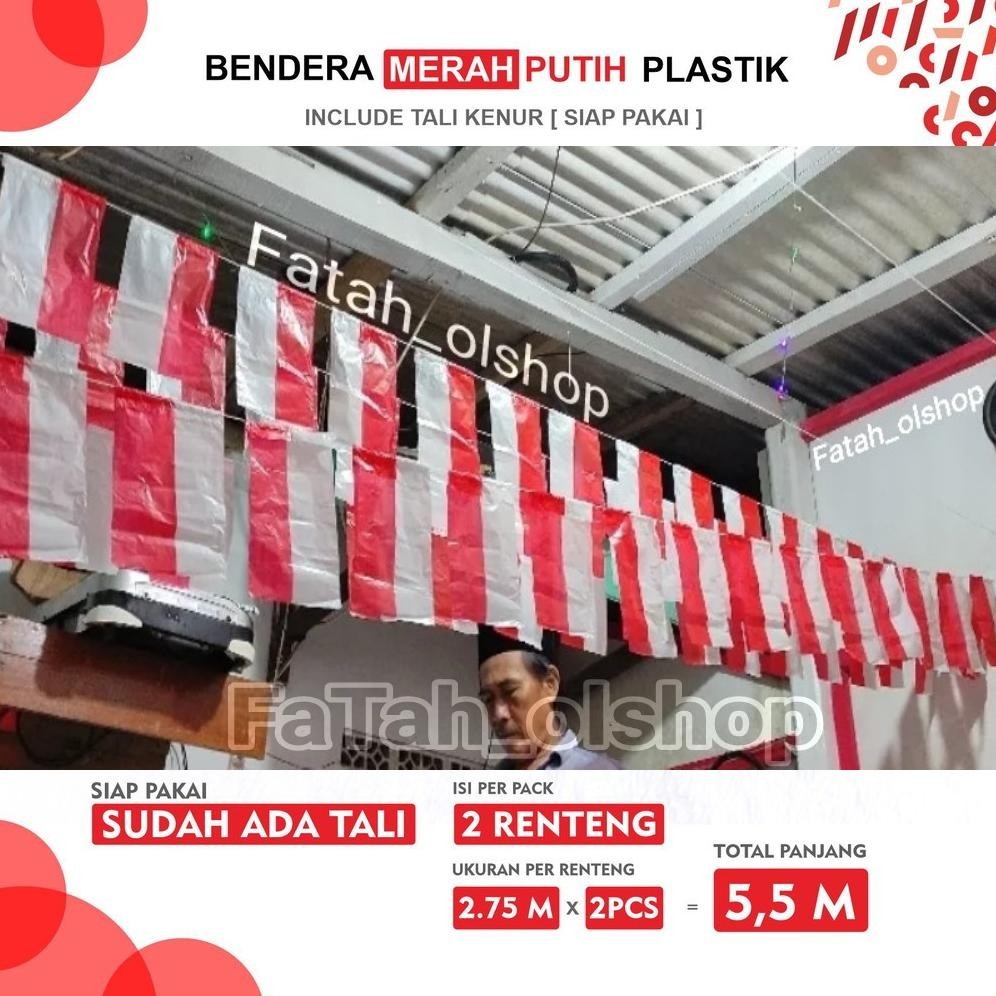TERMURAH SUDAH TERPASANG TALI UMBUL UMBUL isi 40pcs 2 renteng bendera merah putih bendera plastik DI