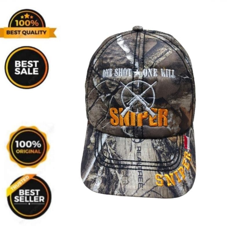 SALE Topi camo realtree  berburu topi hunting logo bordir SNIPER (One shoot one kill) - Brbr