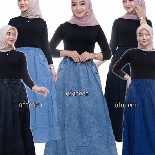 Rok Jeans Panjang Denim Rok Span Rok Skrit Wanita Jumbo