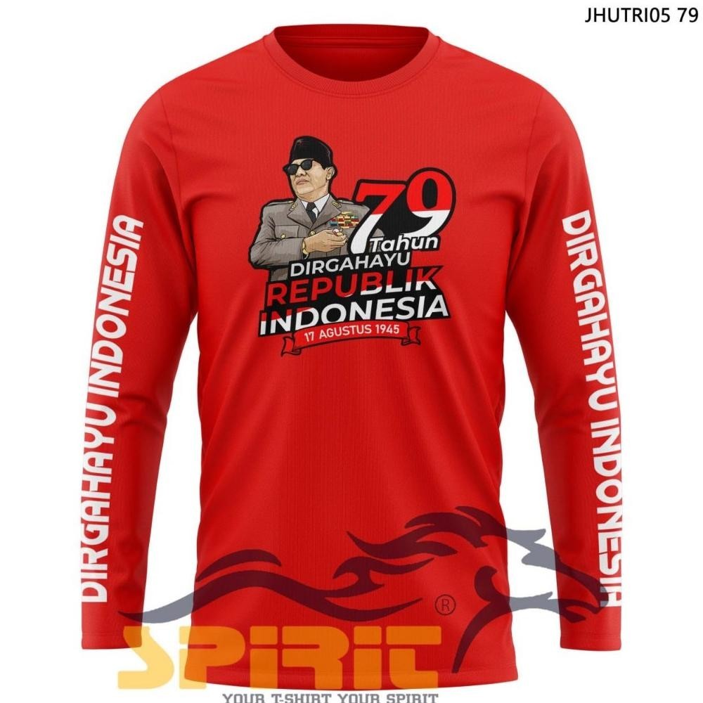KAOS 17 AGUSTUS 2024 BAJU KAOS HUT RI KE 79 KAOS KEMERDEKAAN GAMBAR SOEKARNO LENGAN PANJANG