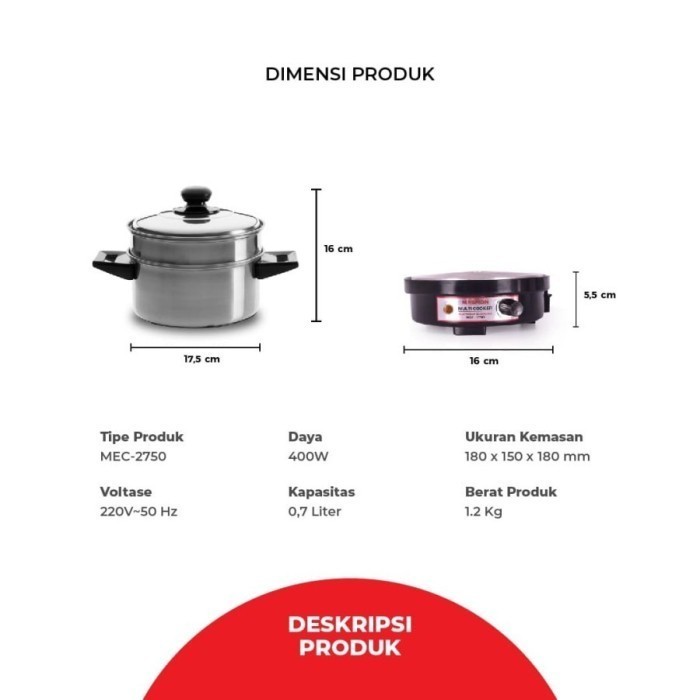 Maspion Mec-2750 Multi Cooker Mec2750 Mec 2750 Panci Listrik Eletrik