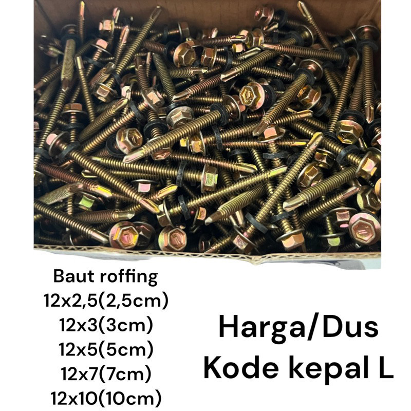 Original Kode L Baut Roffing 2Cm 2,5Cm 3Cm 5Cm 7Cm 10Cm / Sekrup Rofing / Baut Ruping Bau Baja