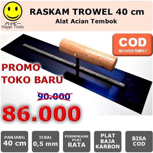 Original Raskam Roskam 40 Cm Plat Baja Karbon - Trowel Epoxy Epoksi - Alat Acian Tembok - Finishing