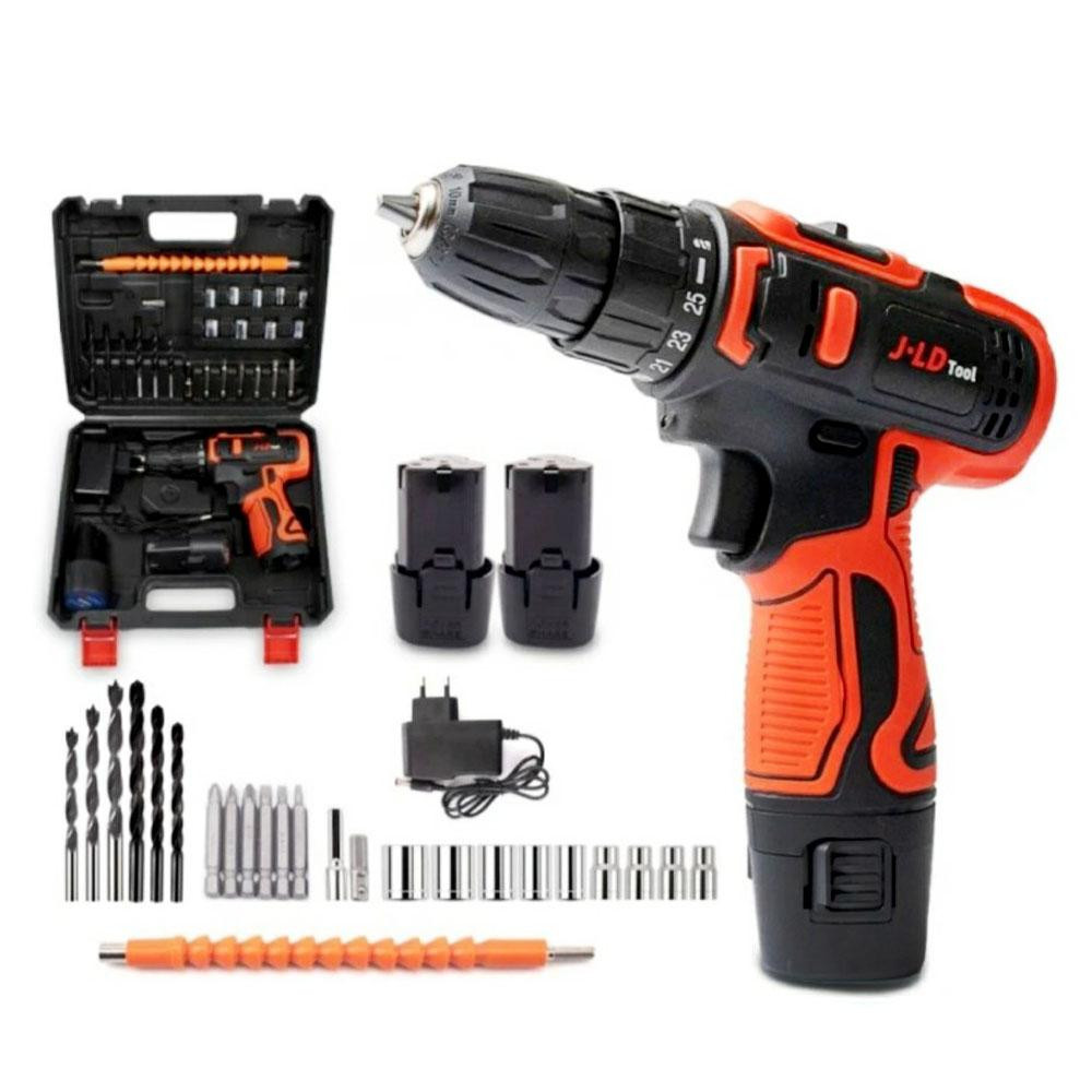 Original ( 2 Baterai )Mesin Bor Baterai Cordless Drill Bor Tangan Baterai 12V Jld Merah Mesin Bor /