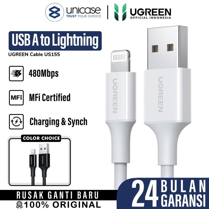 PRODUK TERBATAS Cable Data USB A to iPhone Lightning MFI UGREEN US155 US291 Charging - 2m, White