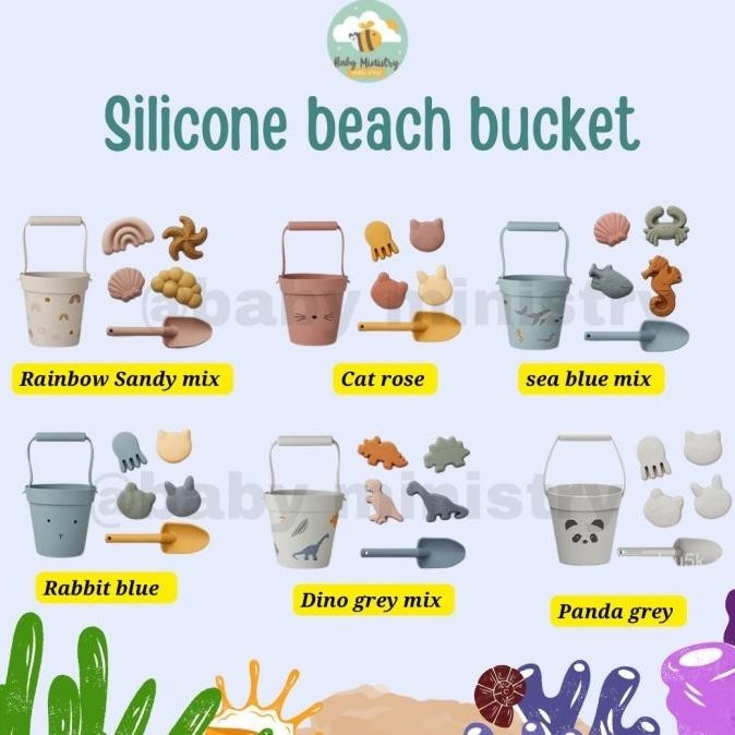 SILICONE BEACH BUCKET mainan pantai anak/ mainan pasir/ silicone safe mainan terbaru