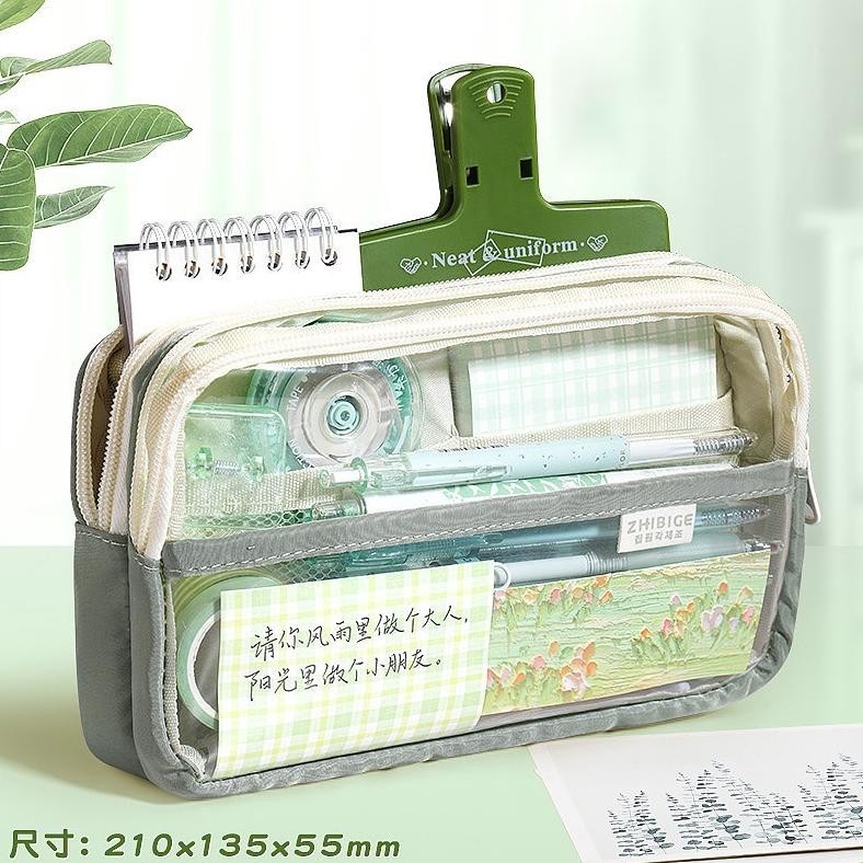

wwr-76 Winzige kotak pensil transparan aesthetic pencil case large tempat pensil pen pouch lucu stationery organizer Premium