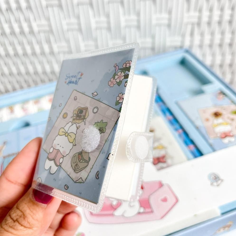 

To94 Paket Jurnal Alat Tulis 7 in 1 - PASTEL BLUE PINK - hampers hadiah sovenir gift set diary diari journal isi set alat tulis buku memo notes notepad solatip label pen stiker lucu unik alat tulis hadiah sovenir kado kerja sekolah kantor Termurah