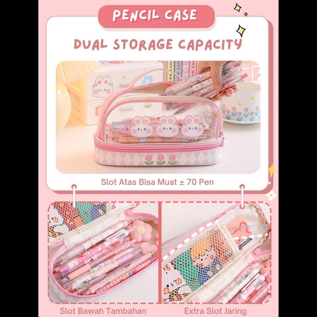 

ryu-56 Mismi Abigail Pencil Case Kotak Pensil Sekolah Kapasitas Besar Dual Slot Trendy Stylish - PC5A Berkualitas