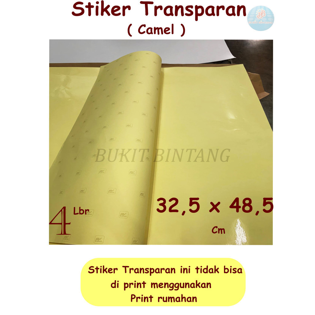 

STIKER Vynil Transparan Merk Camel Ukuran A3+ ( 32,5 x 48,5 Cm ) isi 4 Lembar