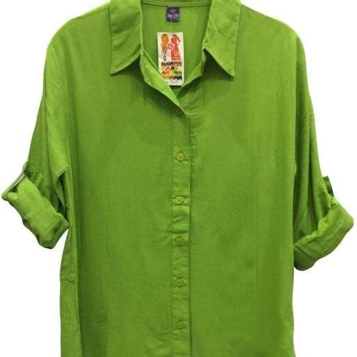 Kemeja Atasan Wanita Basic Polos Katun Rayon Adem Warna Hijau Lime