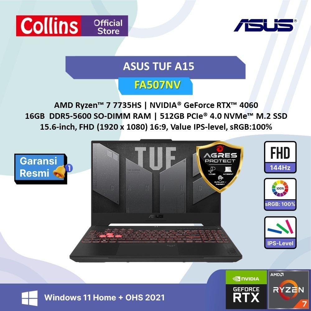 ASUS TUF A15 FA507NV RYZEN 7 7735HS RTX4060 8GB/ 16GB 512GB W11+OHS 15.6FHD 144HZ 1