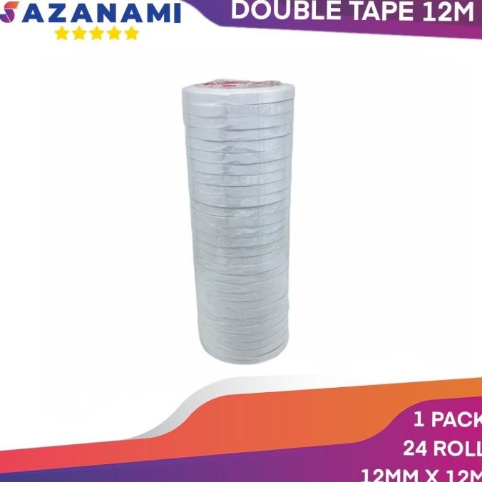 

DOUBLE TAPE 12MM x 12 METER DOUBLETAPE KERTAS PUTIH SAZANAMI ISI 24ROL saz4 Kualitas Baik