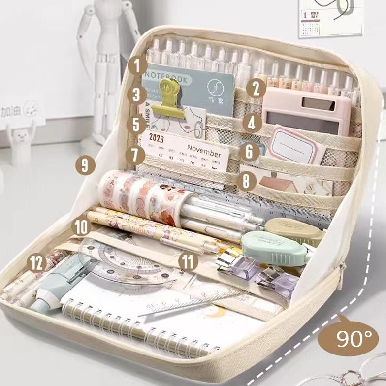 

rt-69 8-Layer Super Large Capacity Pencil Case Kawaii Canvas Pencil Box Pen Pouch Organizer for Girls Back to School Stationery Supplies Murah
