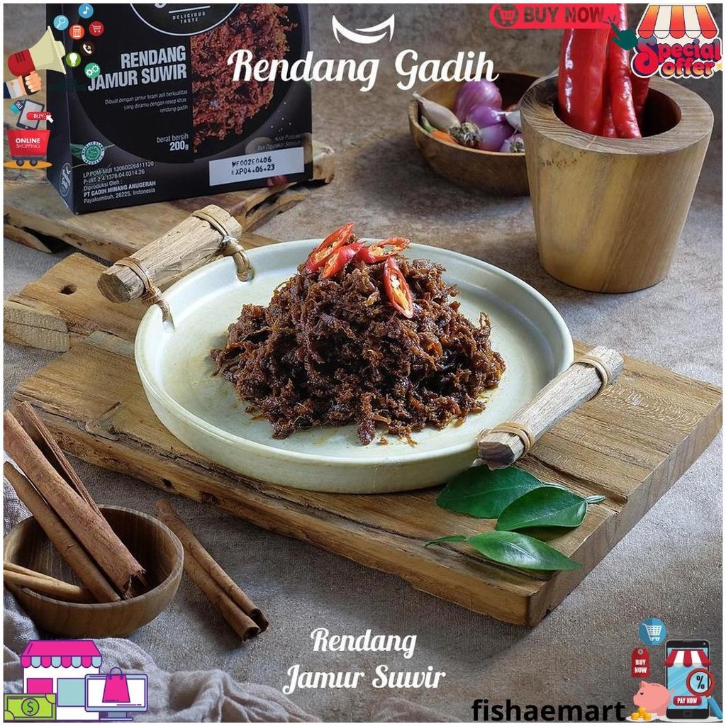 

Rendang Jamur Suwir 200 G - Rendang Gadih D Sale