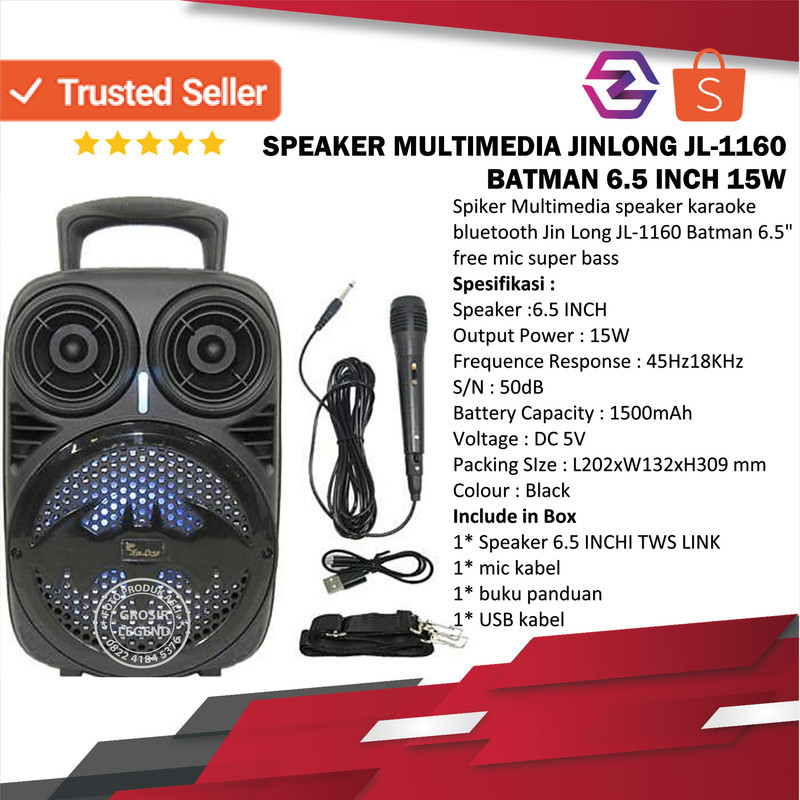 Spiker speaker bluetooth Jin Long JL-1160 Batman 6.5" + mic super bass
