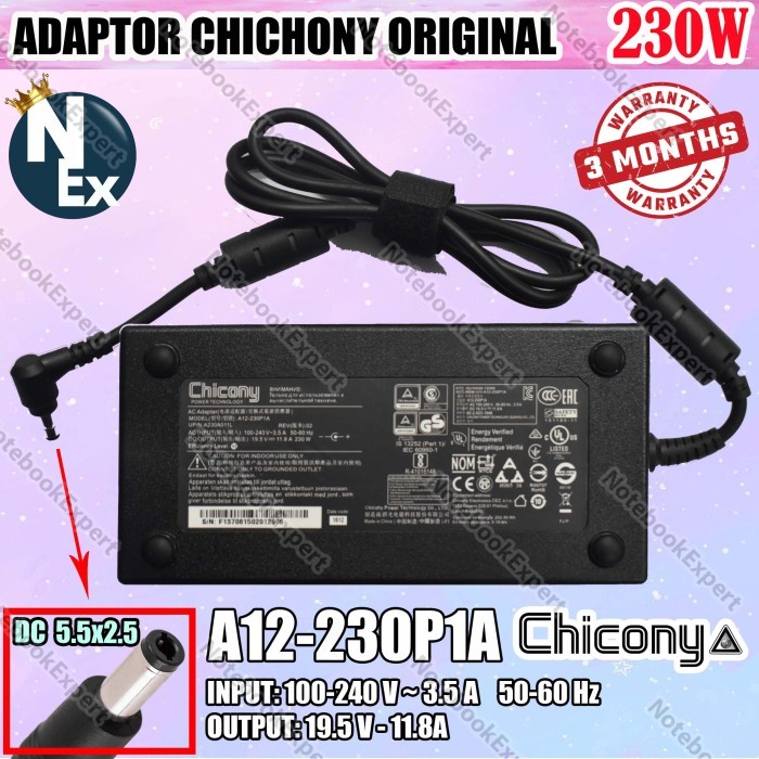 Adaptor Chicony 19.5V 11.8A 230W 5.5X2.5Mm Gs75 Gs65 A12-230P1A Ori