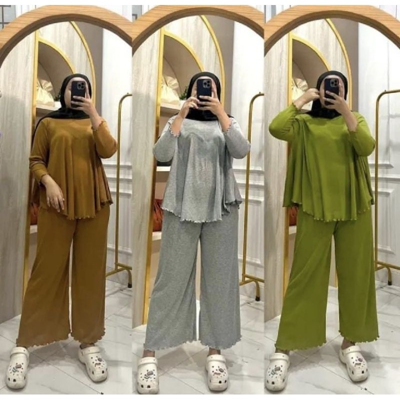 Baju Setelan Wanita Dewasa Satustel Outfit Kondangan Wanset Hadiah Kado Cewek Setcelan Kekinian Kore