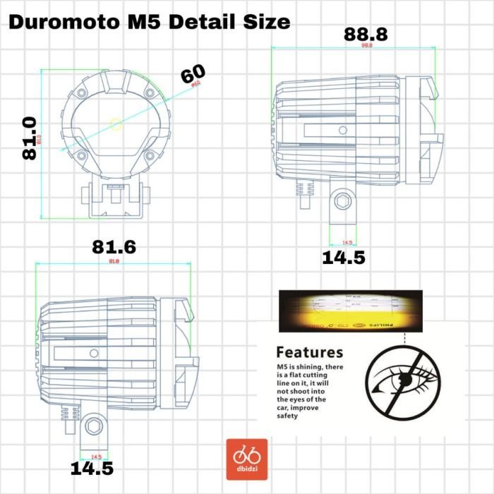 Duromoto M5 Lampu Utama Kabut Foglamp Motor Touring Adv Led Proyektor