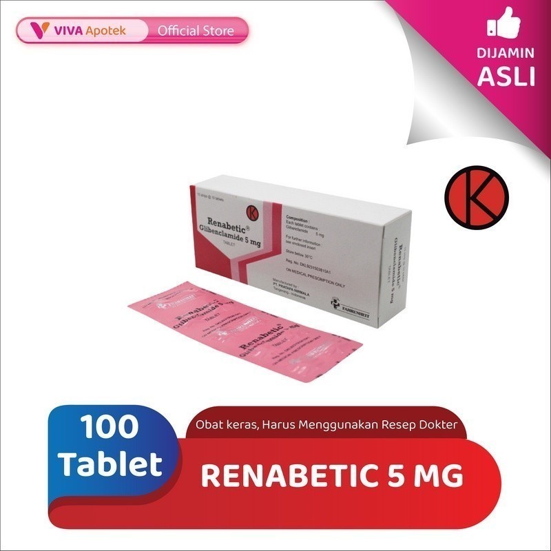 Renabetic 5 mg / Glibenklamid / Diabetes / Gula Darah (100 Tablet)