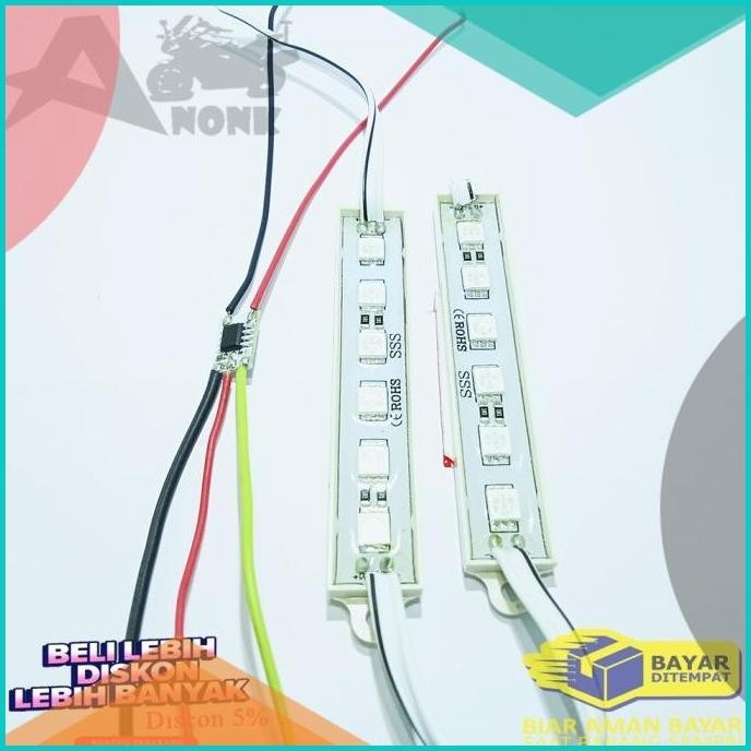 PAKET. 2pc Lampu Led 6 Mata Strip SMD 12V + Modul Strobo F1 Kedip 8