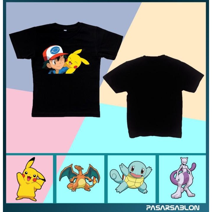 Kaos Pokemon Anak Pikachu Charmander Squirtle Mewtwo Go
