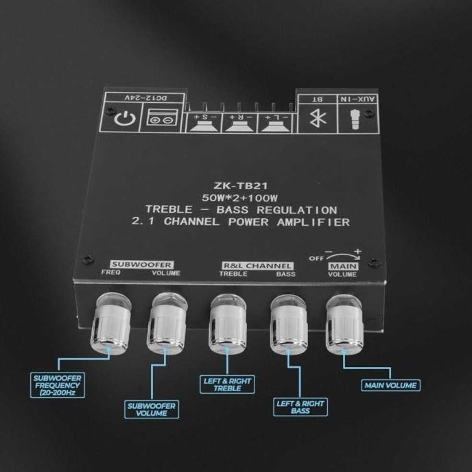 TERBARU Wuzhi Audio Bluetooth Amplifier 2.1 Channel 50W x2 + Bass 100W ZK-TB21