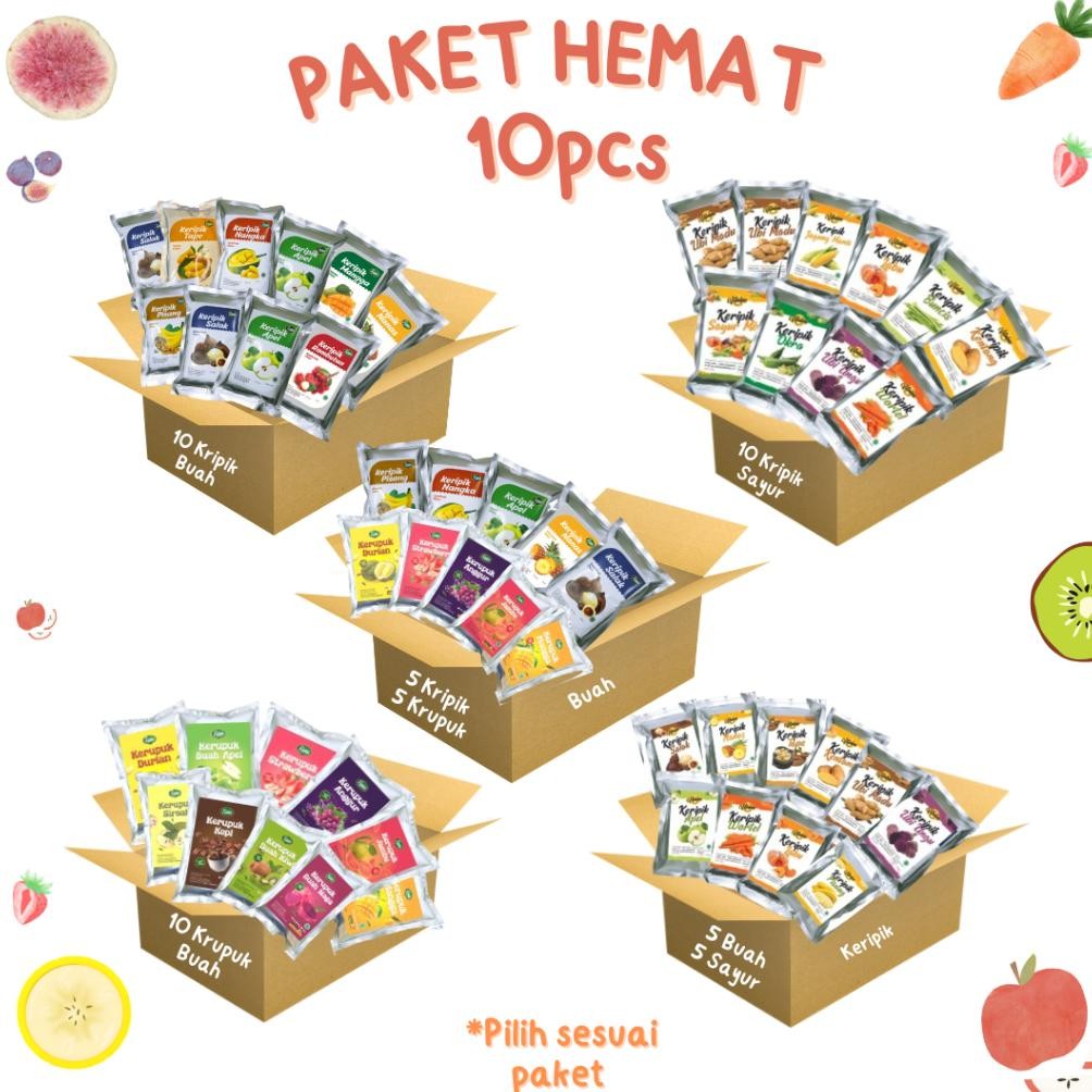 

fx-23 Fiona Paket Hemat 10 pcs Keripik dan Kerupuk Buah Apel Nangka Salak Durian Anggur Strawberry 50gram Original