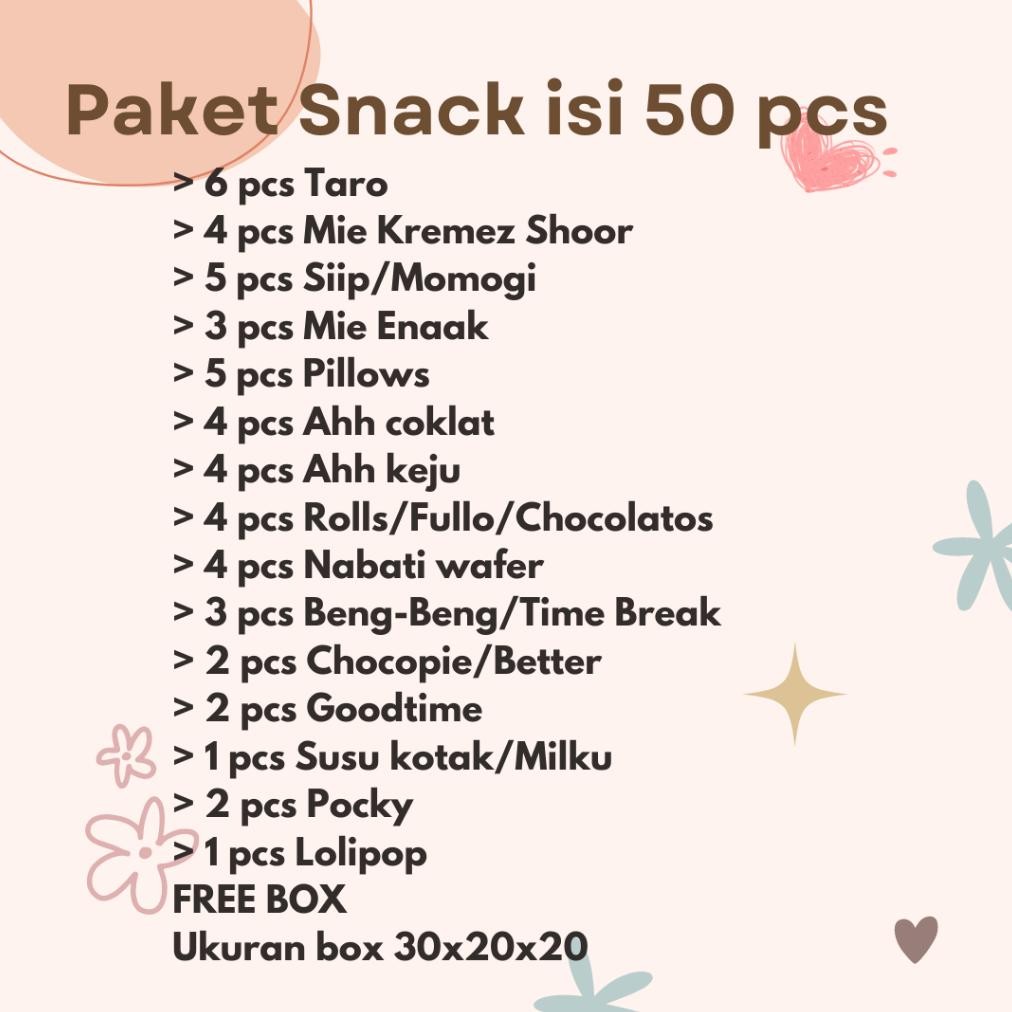 

fgh-56 PAKET SNACK ISI 50 PCS/ GIFT BOX FREE UCAPAN HARI GURU/ANNIVERSARY/ULANG TAHUN DLL Terlaris