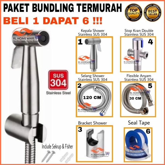 Jet Shower Toilet Stainless SUS 304 Stop Kran Air Cabang Selang Kloset