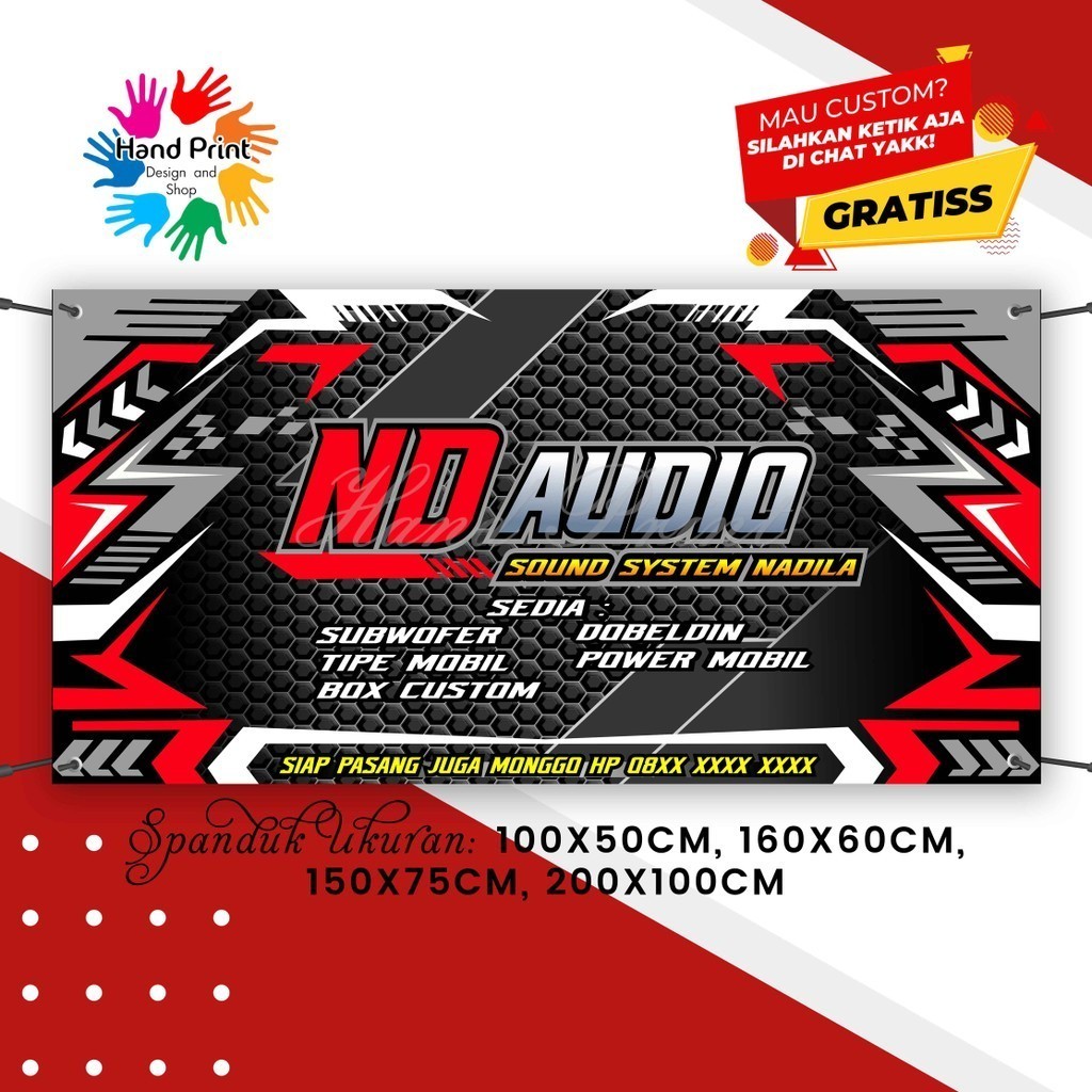 Cetak Spanduk Banner Audio Sound Sistem Hitam Merah MMT Spanduk Custom 200x100