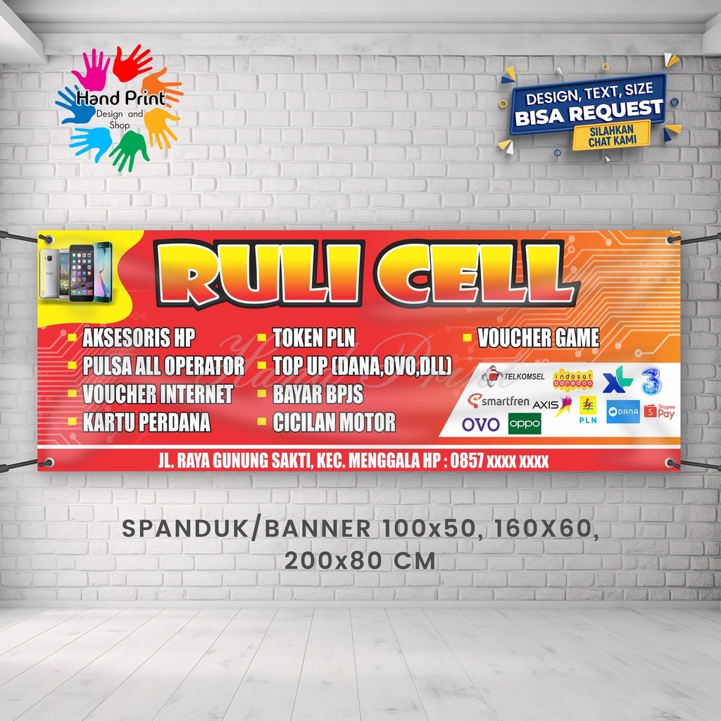 Spanduk Banner MMT Konter HP Pulsa Service Elektronik Kipas Kulkas TV Fotocopy
