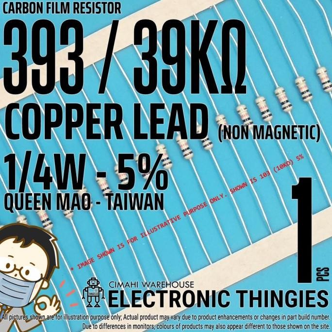 Update (20) RESISTOR 1/4W 5% 393 39K OHM KARBON KAKI TEMBAGA TAIWAN thingie43 dijamin