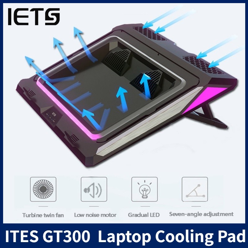 IETS GT300 RGB Pendingin Laptop Gaming 4500RPM Kipas Laptop Bantalan Pendingin Peniup Ganda Pendingi