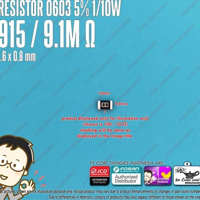 (20) RESISTOR 0603 5% 915 / 9.1M OHM SMD 1608 9M1 thingie43