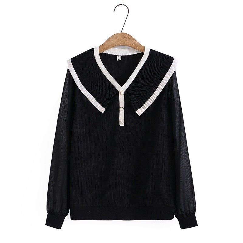 Blus Tambal Sulam Wanita Ukuran Besar XL-5XL Atasan Wanita Hitam Krem Elegan Pakaian Kantor Wanita |