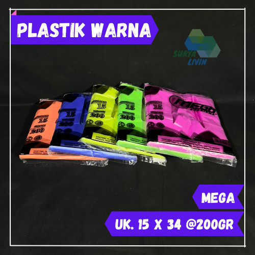 MILIKI SEGERA PLASTIK KRESEK WARNA WARNI UK 15, 24 & 28 MERK MEGA / KANTONG PLASTIK WARNA C7