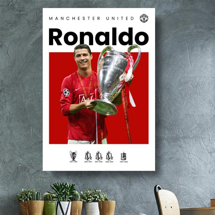 Poster CRISTIANO RONALDO Poster frame Manchester United Football Superstar Wall Decor CR7 Sepakbola