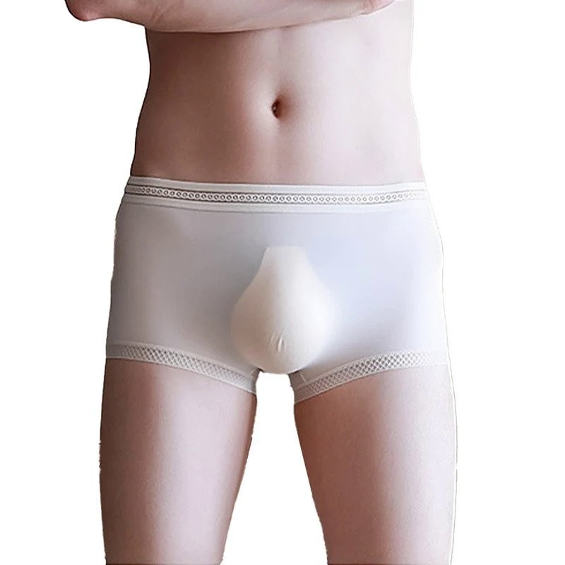 Men Sexy Shorts U Convex Pouch Boxer Briefs Mesh See-Through Bulge Pouch Underwear Breathable Underp