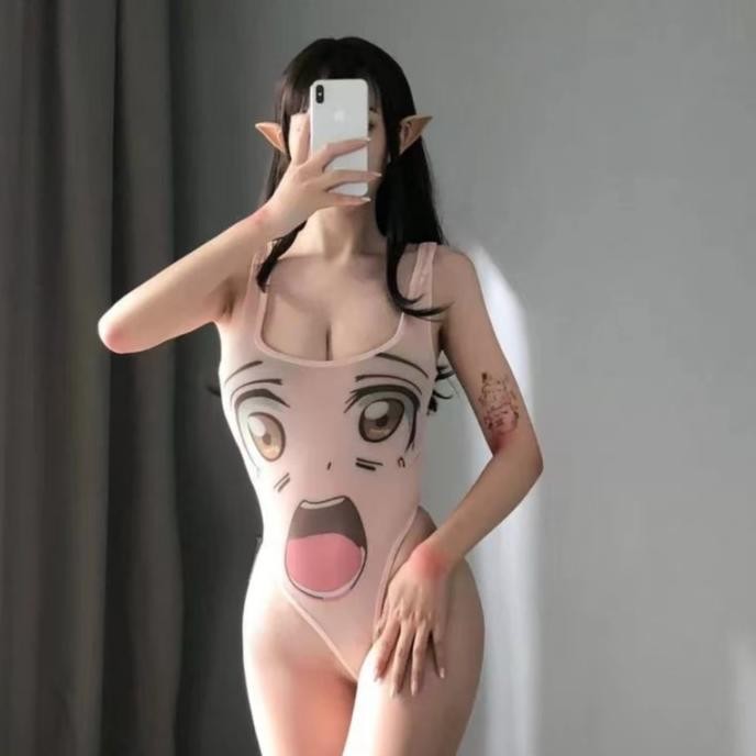 Lingerie seksi seragam hot bodysuit jumper motif kartun tipis