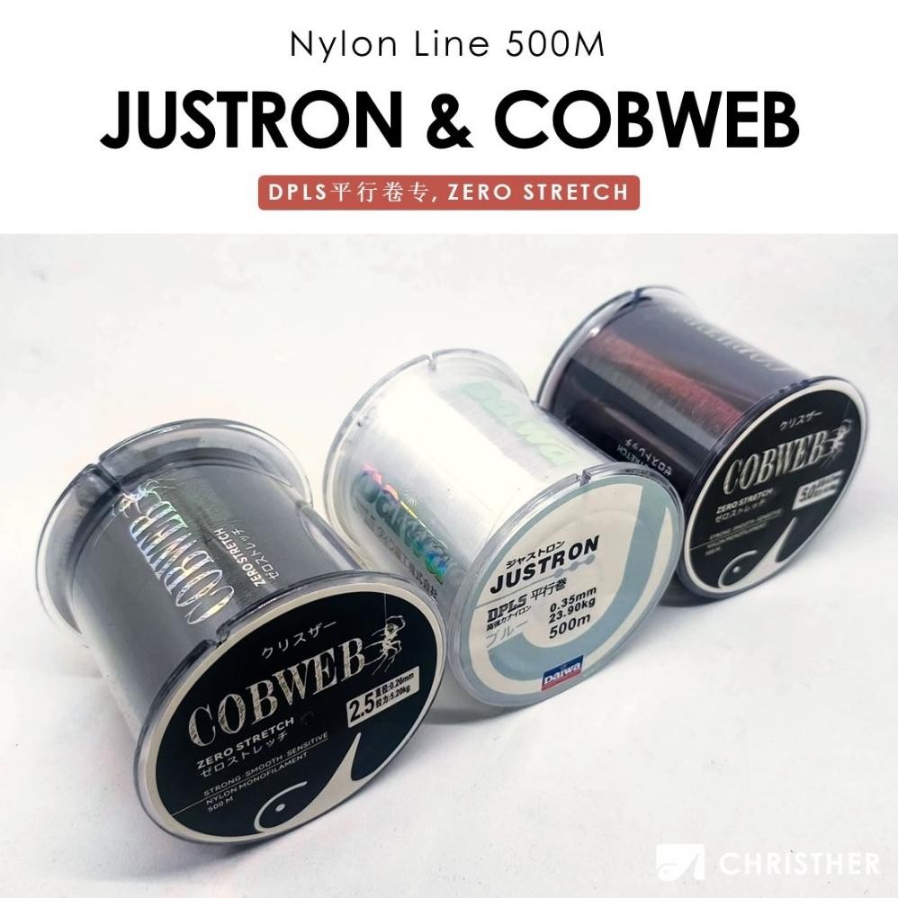 Berkualitas Senar Nylon Daiwa Justron Dan Cobweb Zero Stretch 500M / Senar Pancing Monofilament Fish