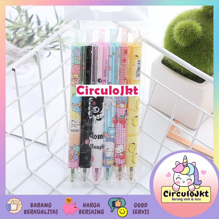 

POTONGAN HARGA 6PCS PEN GEL KUROMI PULPEN MEKANIK KARTUN PEN MEKANIK PENA SANRIO CINAMOROLL HANAKO